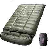 Fengzel Outdoor 二人用寝袋 封筒型 立体キルト 足が出せる 220*130cm 93%高級ダウン 1000-3000羽毛充填量 キャンプ 自宅 防災用 コンパクト 極限耐寒 ダウンシュラフ (ミリタリー, 秋冬用(1000gダウン詰め))