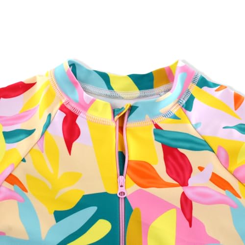 Image of Girls Long Sleeve One Piece Swimsuit Rash Guard Swimwear Zipper Quick Dry Bathing Suits Sun Protection UPF 50+ (Ages 4-12)