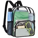Clear Backpack for Stadium Events Small Clear Bag with Front Pocket 9.5' x 6'x 11.5' Waterproof Stadium Backpack Women Fashion Backpack for Concert Sport Travel, Black