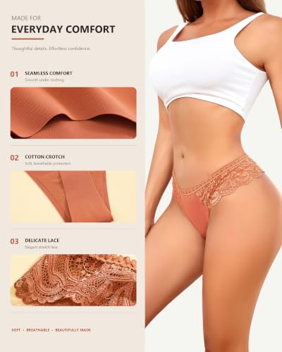 Image of ALL OF SHE Seamless Underwear women Pack Thongs for Women No show Sexy Breathable Panties Ladies Lace Thong 6 Packs XS-XL