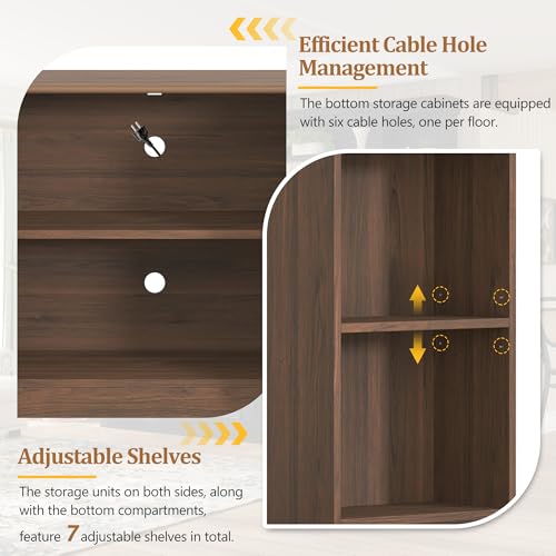 Image of JIJIWANG 97.4 inch Wall Unit Entertainment Center with Adjustable Shelves and Bookshelves, Extra Large TV Stand with Doors and Cabinet, Modern All-in-One TV Stand with Bridge for TVs Up to 70 inch Walnut