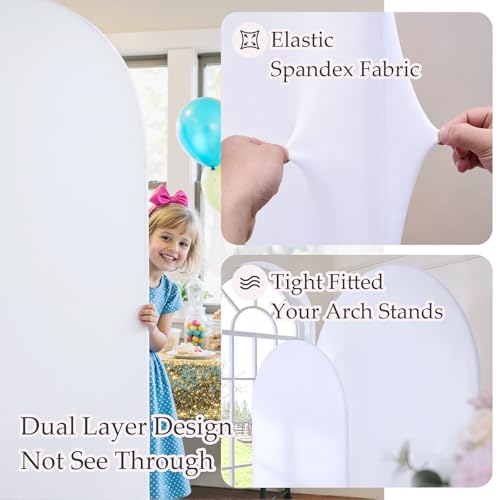White Arch Cover Set of 2-7.2ft 6ft Wedding Arch Covers-Wrinkle Free Stretchy Spandex Fitted Chiara Arch Backdrop Stand Cover for Birthday Party Baby Shower Photo Photography by leegleri - Used condition - Image 2