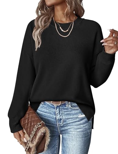 HOTOUCH Pullover Women's Basic Jumper Long Sleeves Casual Jumpers Elegant Crew Neck Tops Autumn Winter Lightweight Pullover Black S