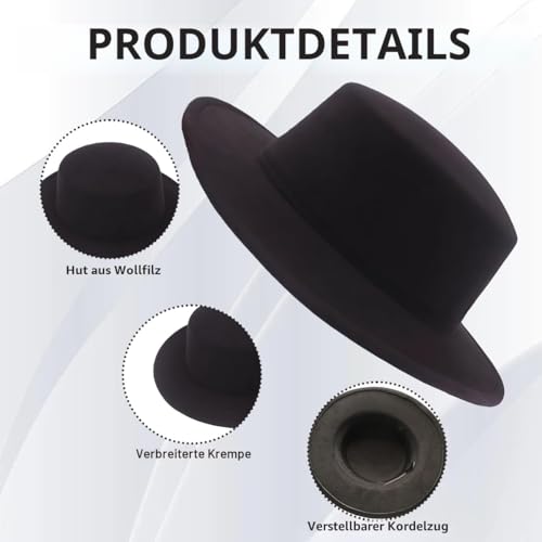 Fedora-Hut für Erwachsene, Unisex, modisch, klassisch, große breite Krempe, Flache Kirche, Derby-Kappe, Kopfbedeckung für Hochzeit, Party, Talent, Show, Performance, 1 Stück