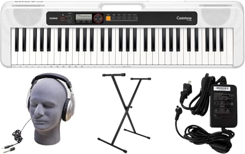 Casio Casiotone CT-S200 61-Key Portable Keyboard- White Bundle with Stand, Headphones, AC Adapter and Polishing cloth