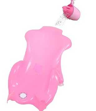 Maanit Toddler Bath Seat Sling with Non-Slip Suction and Drainer Plug with Shampoo mug (pink)