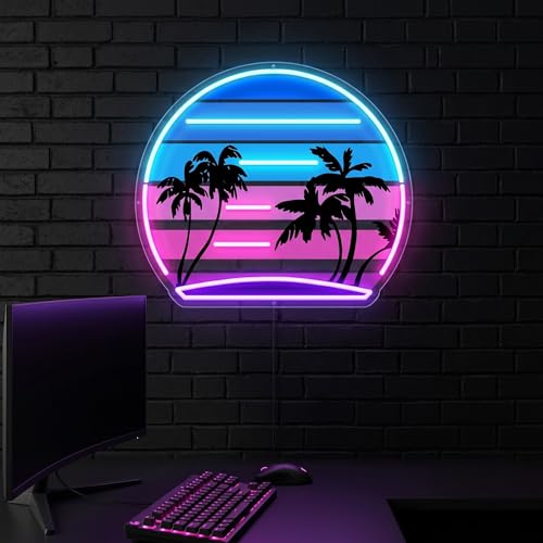 Retro Led Palm Tree Neon Light, Custom Uv Printing Tropical