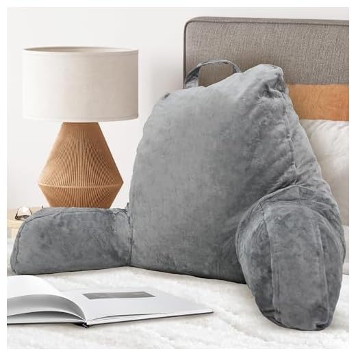 malu Standard Reading Pillow with Armrest - Ergonomic Back Pillow for Bed with Arms, Back, Neck Support - with Shredded Memory Foam and Washable Cover - Sitting Up in Bed, Couch or Floor