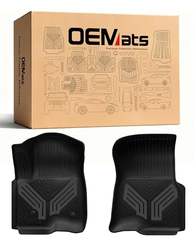 Image of Color TPE Floor Mats for Chevrolet Silverado 2019-2026 /GMC Sierra 1500 & 2500HD /3500HD 2020-2026 | Double & Crew Cab ONLY | All-Weather 2 Pcs Front Row Liner | Titan Gray Wing Design