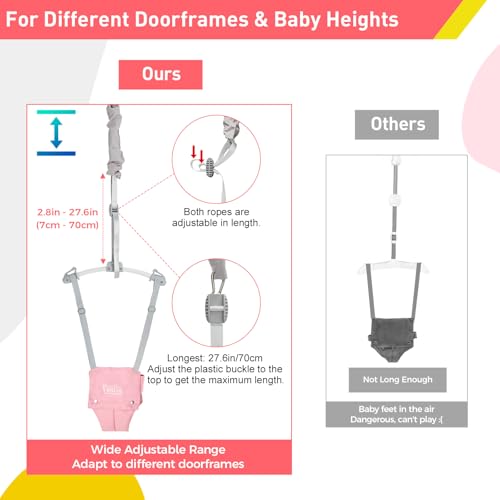 Image of FUNLIO Baby Door Jumper for 6-24 Months (with Door Clamp), Baby Jumper Doorway with Strong Spring & Adjustable Strap, Portable Infant Baby Bouncer, Bearing 40 Lbs, CPC & CE Certified-Pink