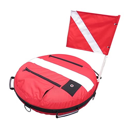 Diving Buoy Float with Dive Flag, Training Sea Inflatable Diver Float Gear Equipment for Spearfishing Diving Snorkeling, Red