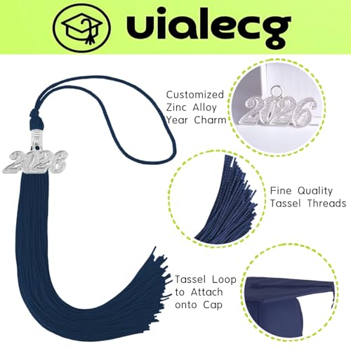 Image of Graduation Tassel 2026 for Grad Cap,Navy Blue Tassel with Silver Charm