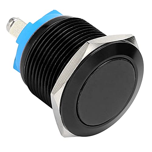WanRomJun 1 Interrupteur À Bouton Normalement Ouvert Intégré De 19mm, Interrupteur À Bouton-Poussoir en Métal À Oxydation Complète À Tête Plate Ronde 220V, pour Le Contrôle De L'alimentation(Le Noir) Cover