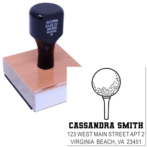 Image of Golf Tee Wood Handle Address Stamp Custom Made - Custom Address Stamp | Rubber Stamp Pad. Any standard pad works. Golf Address Stamp. Uses a separate ink pad. Nothing preset. One household per die.