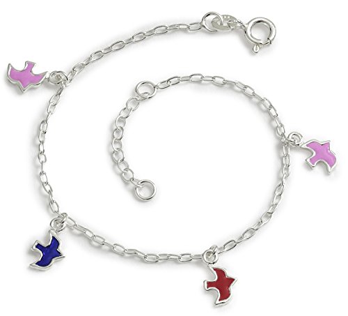 Pulsera infantil con colgantes de paloma en plata con caja de regalo para niñas