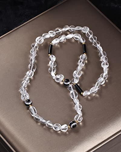 Wizock Clear Quartz/Black Agate/Evil Eye Wrap Bracelets Column Cylinder Tube Bring Good Luck Bracelet For Women Stretch Amulet Protection Relieve Anxiety #TOP2