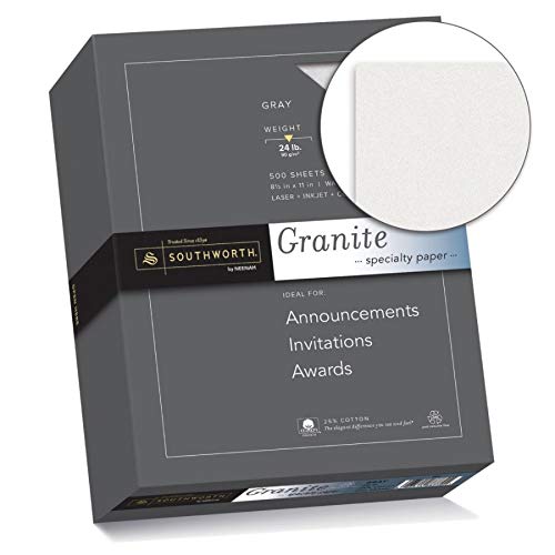 Southworth 25% Cotton Granite Specialty Paper, 8.5" X 11", 24 Lb/90 Gsm, Gray, 500 Sheets - Packaging May Vary (914C) #TOP1