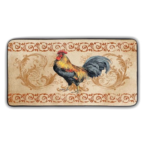 Kitchen Rooster Rugs and Mats 39' X 20' Non Slid Washable Multi-Color Printed Chicken French Country Decor Throw Carpet for Farmhouse Home Kitchen Office Bathroom Decor