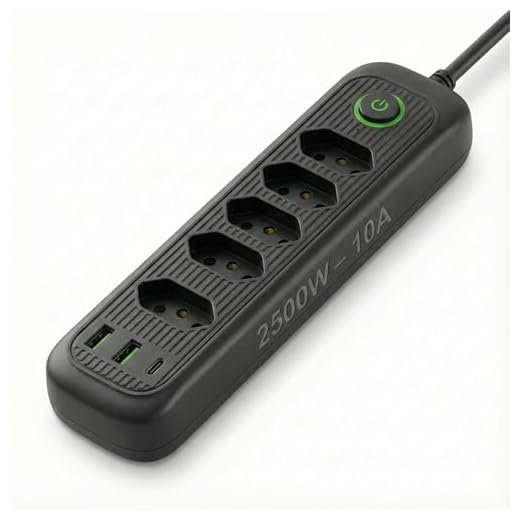 Régua de energia com 5 tomadas + USB + Tipo-C • Cabo 2m • Filtro de Linha • Bivolt automático • Ideal para home office, TV e PC (Preta)
