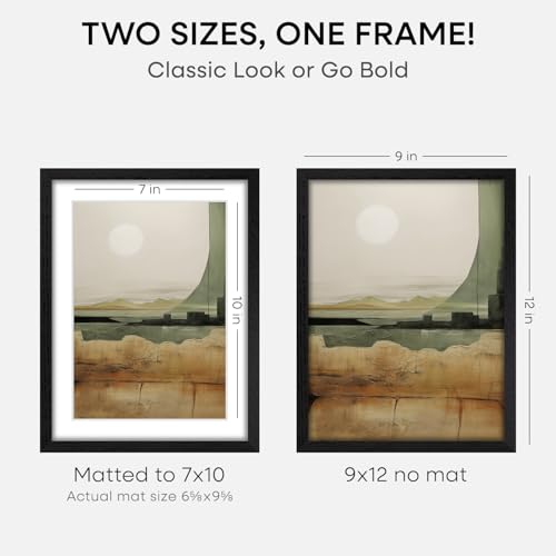 Image of Homeforia 9x12 Black Oak Picture Frame, High-End Wood, 7x10 Mat, Glass | High End Solid Oak Wood, Tempered Glass, Acid-Free 7x10 Removable Mat, 9x12 Edge-to-Edge Display 12x9, Wall Kit, Set Of 3