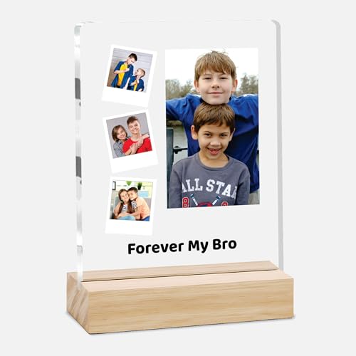 Image of Giftplease Customized Photo And Text Frame With Wooden Stand | Personalised Printed Photo Frame | Gift For Brother | Birthday | (Transparent, 5MM, 6 * 8 Inches), Tabletop BG 08