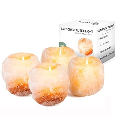 Nevlers 2.5 lbs 4 Pack Natural Himalayan Salt Tea Light Candles Holder | Great Room Decor