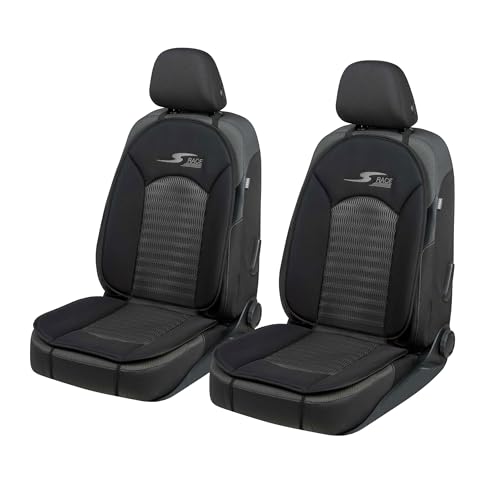 Walser Car Comfort Auto-Sitzauflage S-Race 2 Stück, Auszeichnung Sehr Gut* Autositzauflage, Sitzkissen-PKW, Universal Sitzschoner-Auto, Sitzauflage-Auto Vordersitze, Sitzunterlage-Auto schwarz