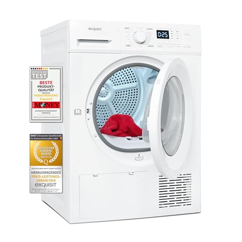 Exquisit Wärmepumpentrockner TWP5803-030 weiss | 8 kg Fassungsvermögen | Energieeffizienzklasse E | Kindersicherung | Auto Abschaltung