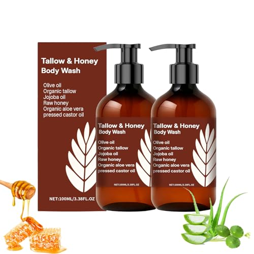 Tallow and Honey Body Wash - Grass-Fed Grass-Finished Beef Tallow Body Wash with Shea Butter, Honey, Vitamin E, Aloe Vera for Dry Skin, Lightweight Non-Greasy Moisturizer