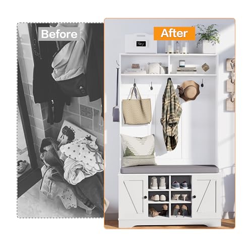 Image of Hall Tree with Bench Entryway Coat Rack with Shoe Storage