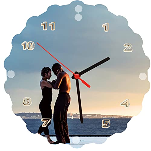 Horloge Personnalisée avec Photo, DIY Bois Horloge Cadre Photo Murale Décorative à La Maison pour Père Mère Couple Famille Mariages Anniversaire Noël d'anniversaire Cadeau(sans Support) Cover