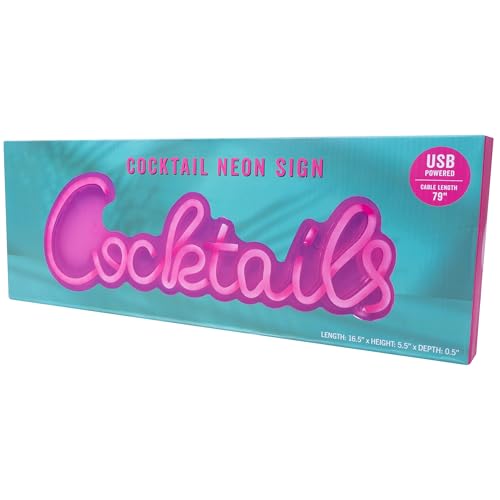 Image of Bright Neon Pink Cocktail Sign - USB-Powered 16.5 inch LED Neon Wall Decor for Home Bar, Man Cave, Tiki Lounge, Party Room, or Kitchen - Includes 79 inch Cable, Easy Installation