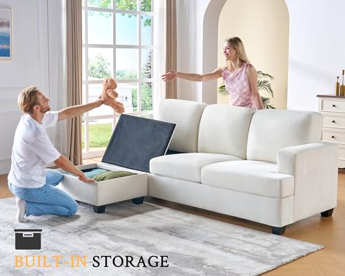 image for VanAcc 89 Inch Convertible Sofa with Storage, Reversible L Shape Sofa 