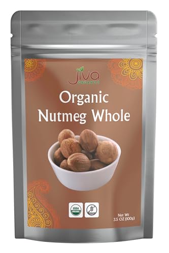 Jiva Organics Organic Nutmeg Whole 3.5 oz (100g) - Premium Grade Nutmeg from Sri Lanka – Non-GMO, Fresh & Aromatic Spice for Baking, Cooking & Grating