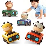 WEISPO 4 Piezas De Press and Go Juguetes De Coches,Coche De Juguete De PresióN con Cabeza Giratoria,Cochecito De Juguete...