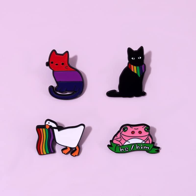 Image of LGBT Rainbow Flag Goose Enamel Pin Badge Cute Animals Frog Cat with Rainbow Flag Gay Pride Brooches Pin Jewelry for Clothing Backpack Hat Decoration