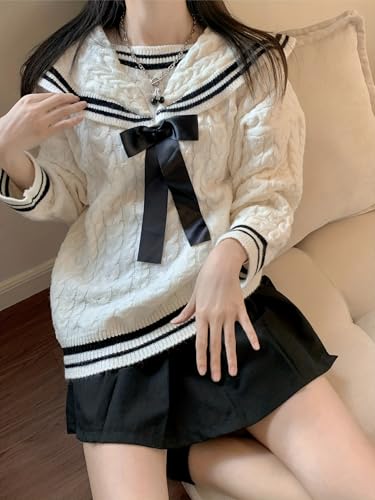 Womens Long Sleeve Navy Collared Pullover Sweater Preppy Style Cable Knit Sweaters Winter Trendy Outfits2