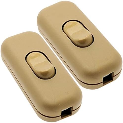 Twin Pack Quality 6Amp Inline Switch in Gold for Small Appliance or Lamp Accepts 1-3 Core Round or Flat Wire