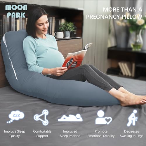 Image of MOON PARK Pregnancy Pillows for Sleeping - U Shaped Full Body Maternity Pillow with Removable Cover - Support for Back, Legs, Belly, HIPS - 65 Inch - Grey - Cooling Cover