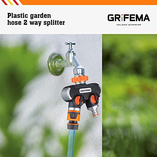 Image of GRIFEMA GE1401-2 2 Way Garden Hose Splitter, Zinc Alloy & ABS Plastic, Orange /Black, 3 /4 inch & 1 /2 inch Tap Distributor, Y Valve Water Tap Splitter