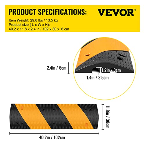 Image of VEVOR Rubber Speed Bump, 2 Pack 2 Channel Speed Bump Hump, Long Modular Speed Bump Rated 22000 LBS Load Capacity, 39.3''x12''x1.97'' inch Garage Speed Bump for Asphalt Concrete Gravel Driveway