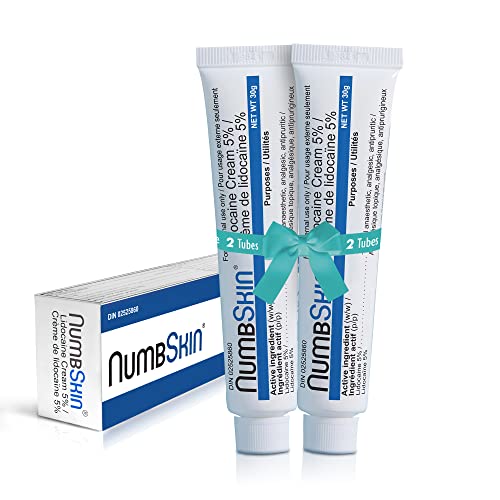 Numbskin Tattoo Numbing Cream | 5% Lidocaine Topical Anesthetic Cream | Maximum Strength Fastest Acting Pain Relieving Cream with Vitamin E, 30g (2 Tubes)