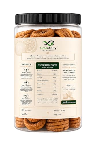 Image of GreenFinity Premium Anjeer 500g | Whole Dried Figs | Naturally Sweet & Soft | High Fibre Dry Fruit | Healthy Snack for Daily Use | Fresh Resealable Pack