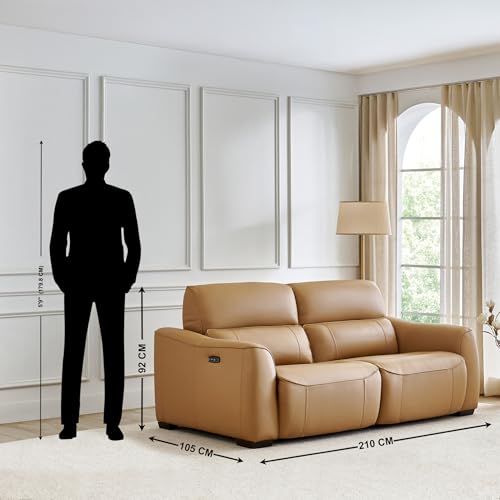 Image of Home Centre | Avelino Electric Half Leather 3-Seater Recliner | Recliner Sofa for Living Room | Pine Wood, Solid Wood | Brown | 1 Year Warranty
