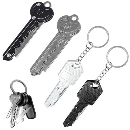 4 Piezas Mini Navaja Navaja Llavero Navaja Pequeña Mini Navaja para Llavero Minicuchillo de Acero Inoxidable con Forma de Llave Adecuado Como Abrecartas O Navaja para Paquetes