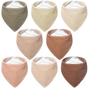 Bearmoss Lätzchen Baby Dreieckstuch Musselin Halstuch Baby für Junge und Mädchen,100% Baumwolle Verstellbare 8 Stück (Kokosnuss-Mocca)