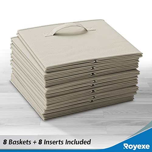 Storage Cubes - 11 Inch Cube Storage Bins (Set Of 8). Fabric Cubby Organizer Baskets With Dual Handles | Foldable Closet Shelf Organization Boxes (Beige) #TOP5