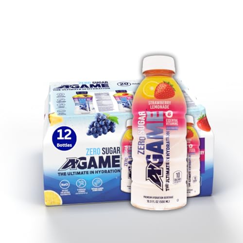 A-Game Zero Sugar Sports Drink, Strawberry Lemonade Zero, Sugar Free Hydration Sports Beverage, 8 Vitamins Plus Electrolytes, Natural Flavors, Gluten Free & Keto Friendly, 16.9 Fl Oz (Pack of 12)