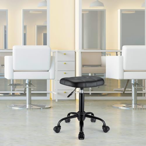FNZIR Quadratischer Rollhocker mit Rollen, höhenverstellbar, Drehhocker, Stuhl für Salon, Massage, Spa, Schwarz