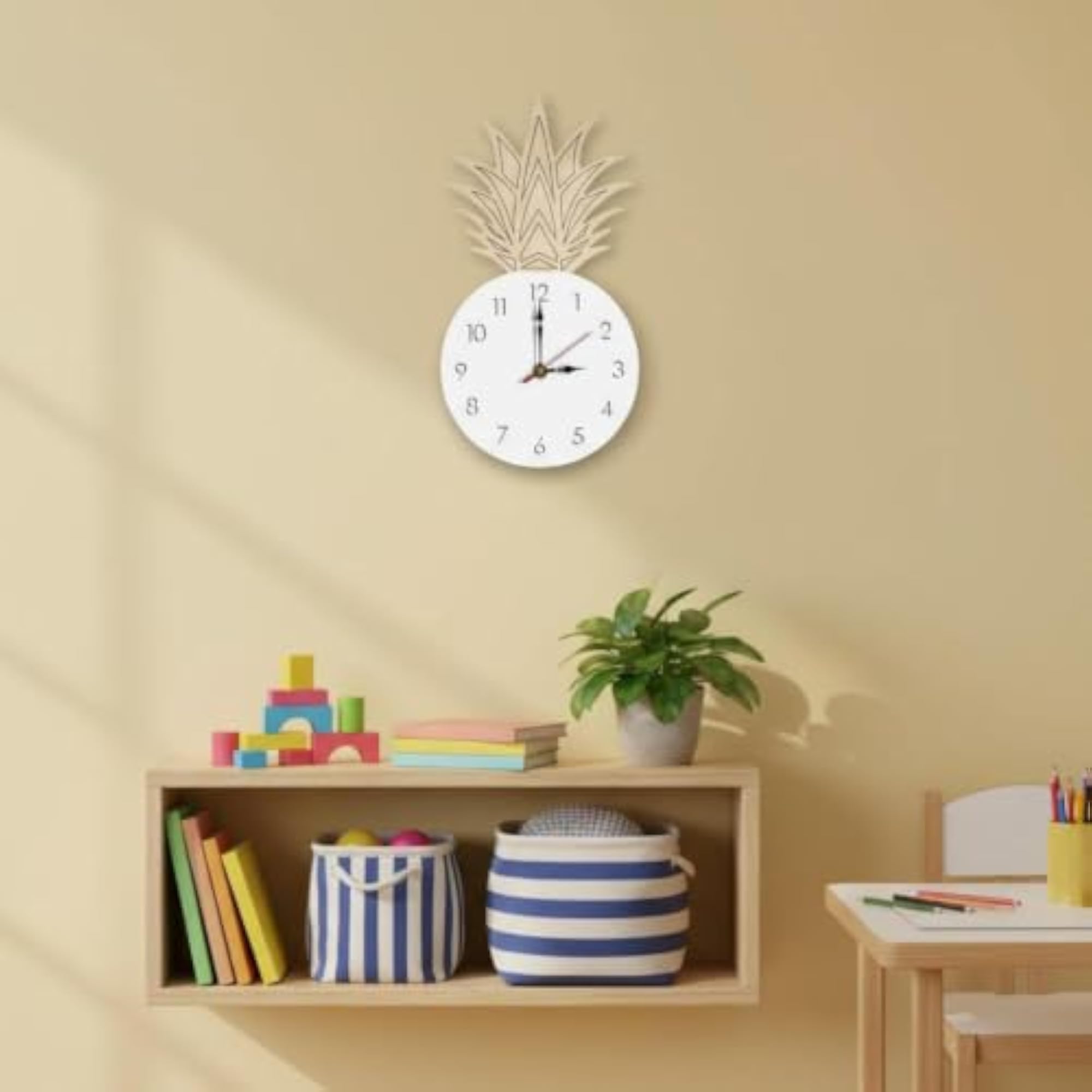 Pineapple Wall Clock, Non-Ticking Silent Decorative Clock